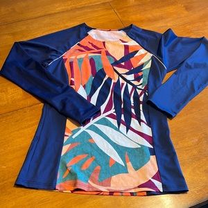 Long Sleeve Navy and Multi-Color Floral Rash Guard Swim Top